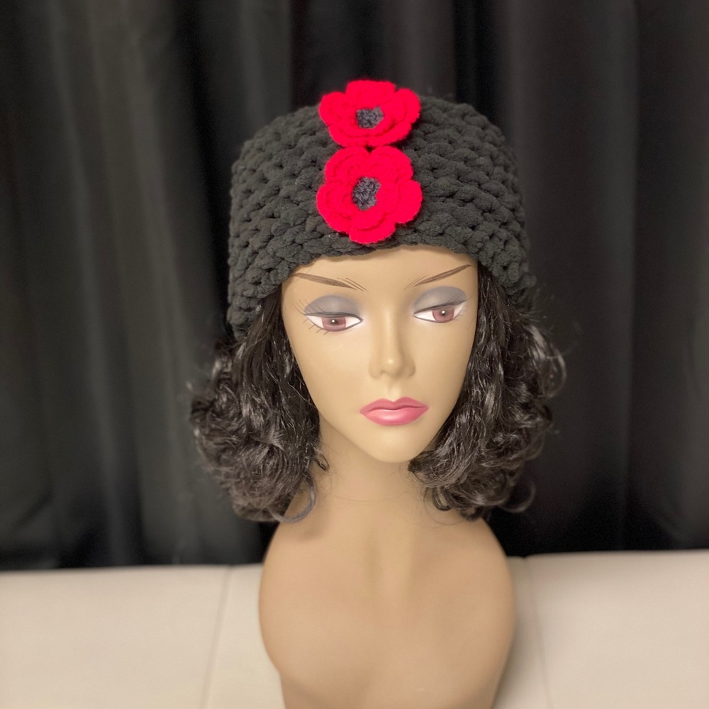Coal Red and black headband handmade